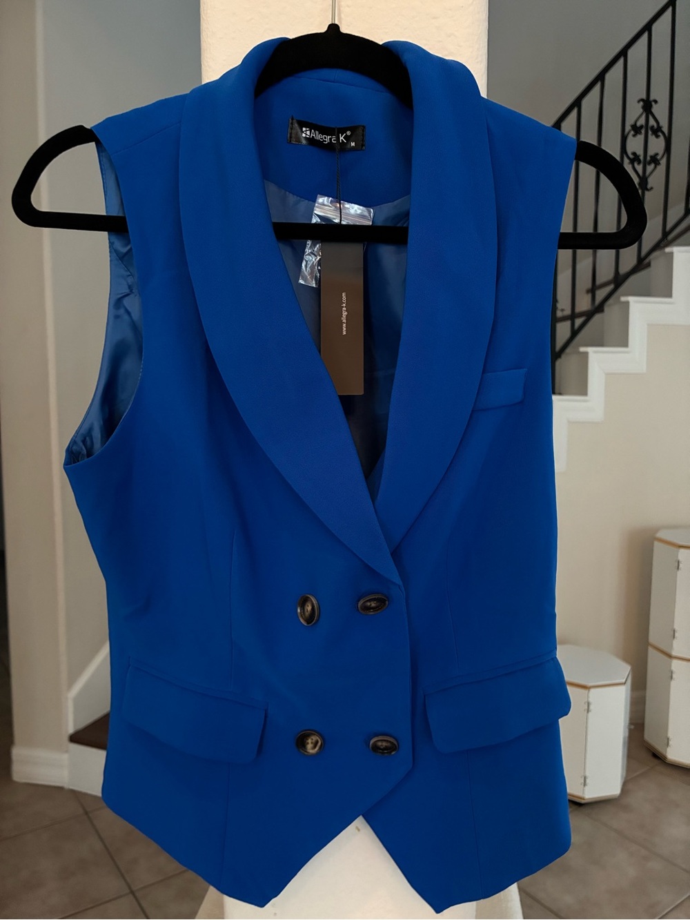 Allegra K Cobalt Blue Sleeveless Double-Breasted Blazer Vest